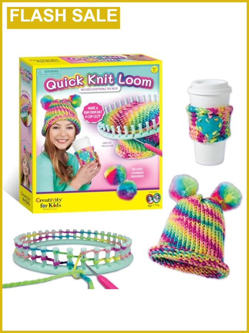 Kids Knitting Loom Kit DIY Pom Pom Hat Craft Beginners